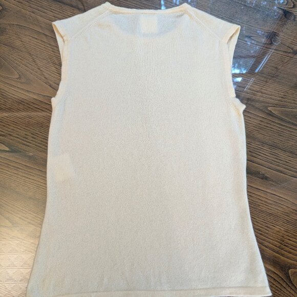 Chanel Vintage Cashmere Tank Top Sweater Pale Yellow Cream CC Logo Size S RARE - Picture 6 of 14